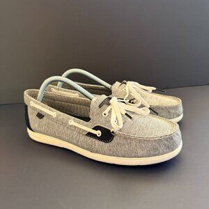 Sperry Womens Top Siders 11M Gray/Black Canvas Slip On Boat Shoe
